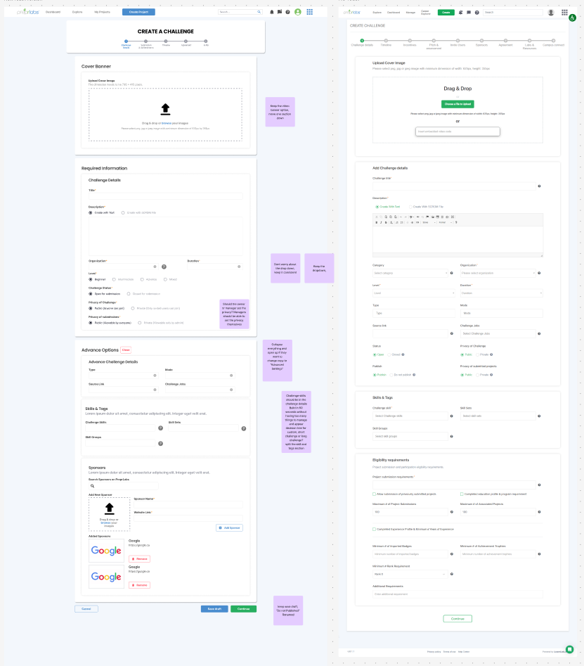 5 step iteration of the challenge creation process, being compared to the old 10 step version